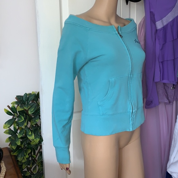 Aeropostale teal Bare cold shoulder zippered athletic jacket S M - Picture 6 of 8